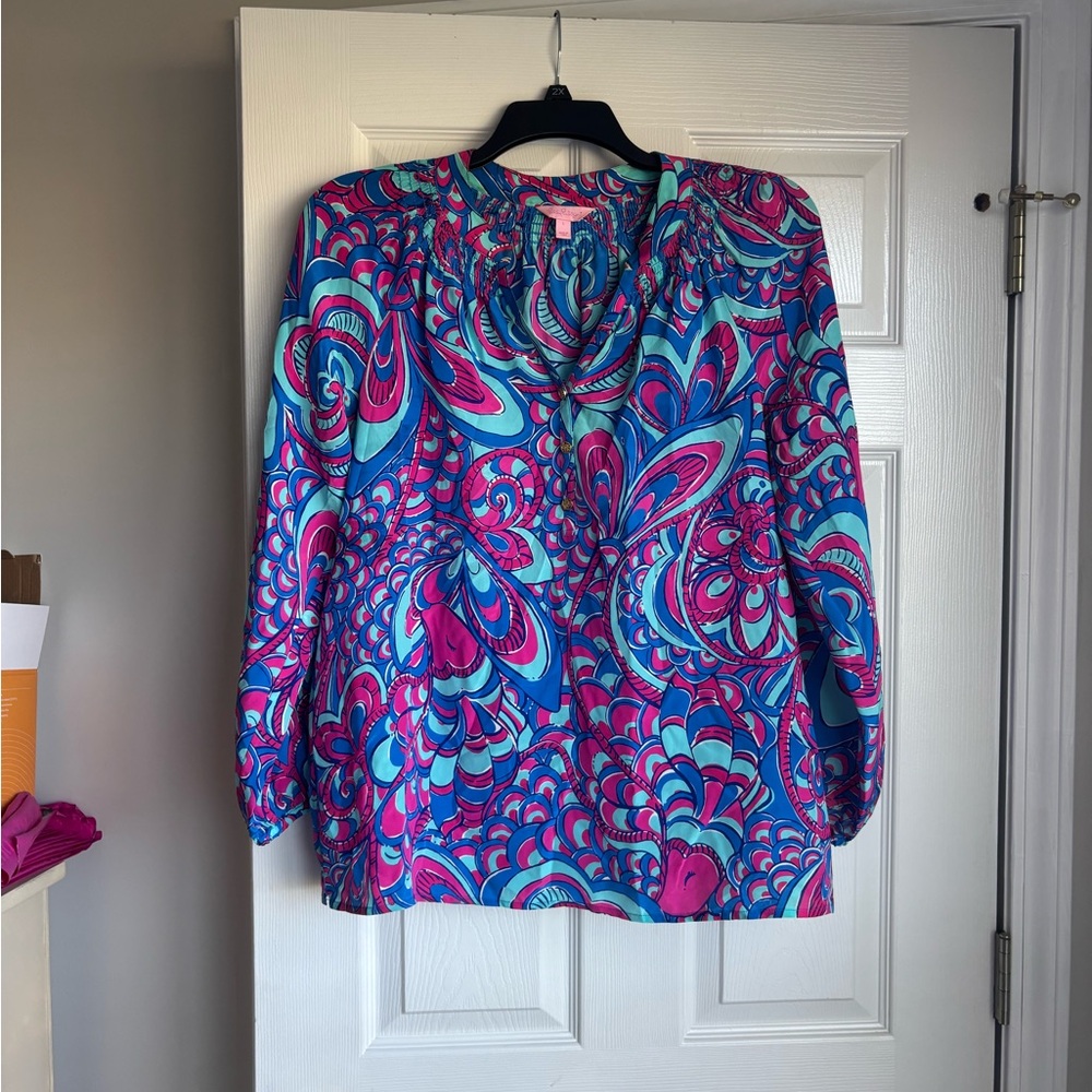 Lilly Pulitzer Pink and Blue Swirl Print Blouse